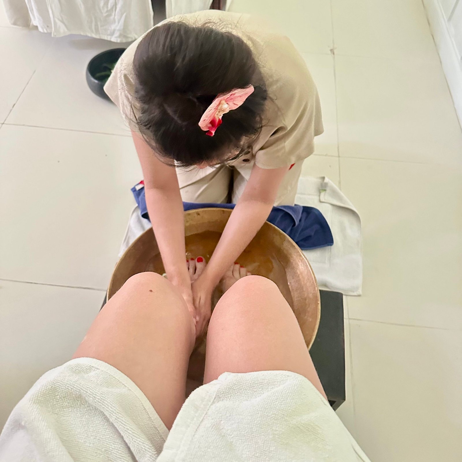Relaxing Thai massage at a spa in Phuket, Thailand.